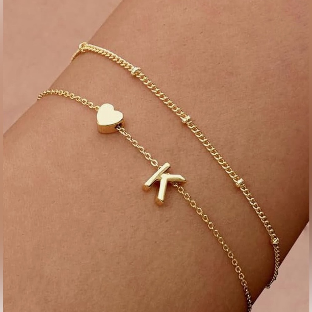 🌟5/$10 Dainty Initial Heart Gold Bracelets or Anklets Letter K